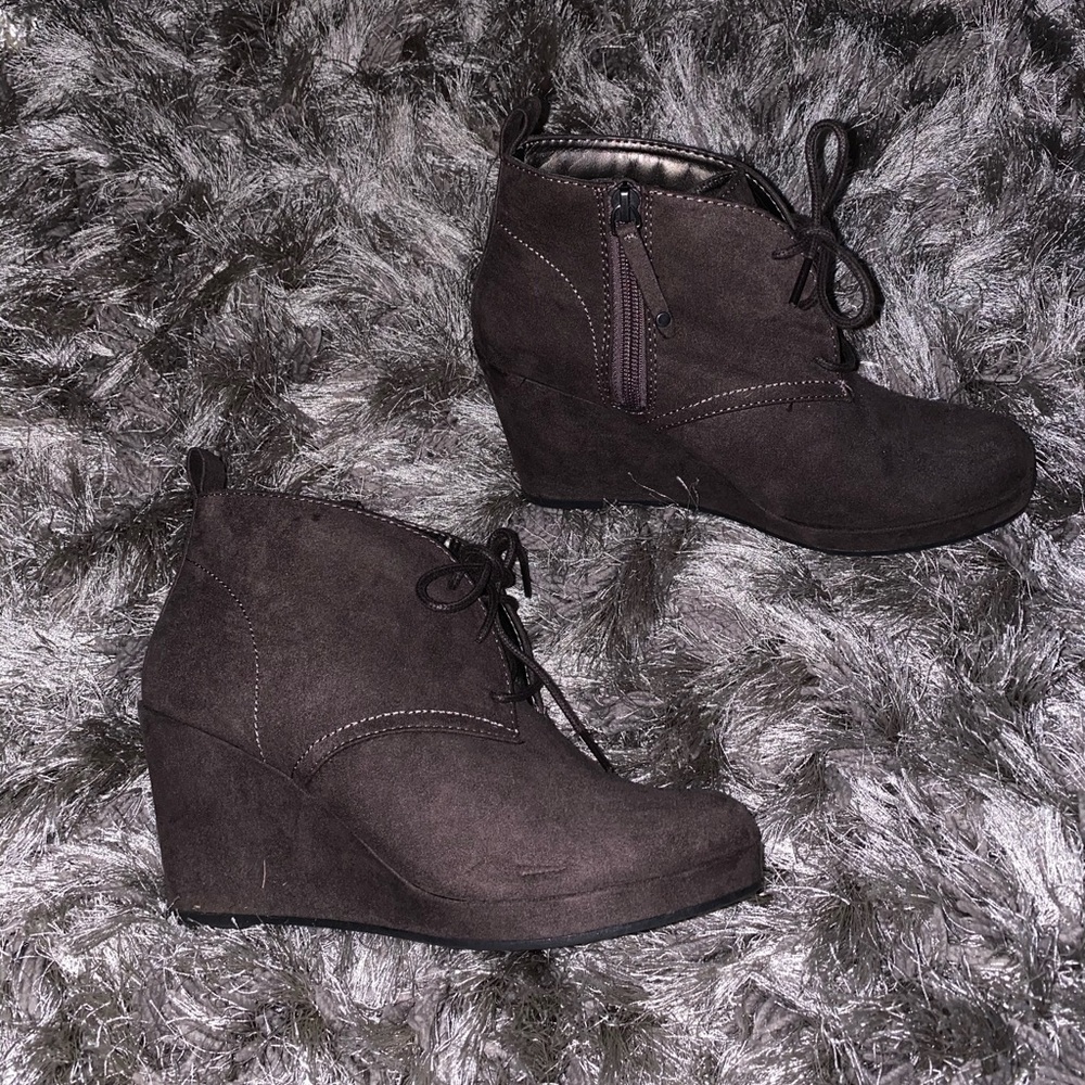 Gray Wedge Booties Laces